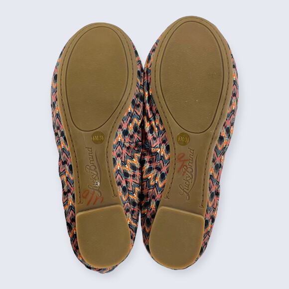 Lucky Brand Emmie Pink Orange Multi Zigzag Chevron Fabric Ballet Flats 6 - Picture 7 of 11